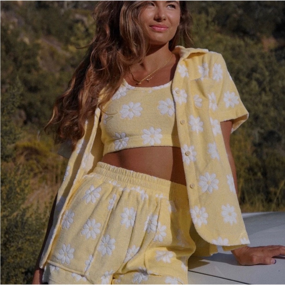 Yllw the Label Salty Terry Daisy crop top yellow XXL beach resort vacation